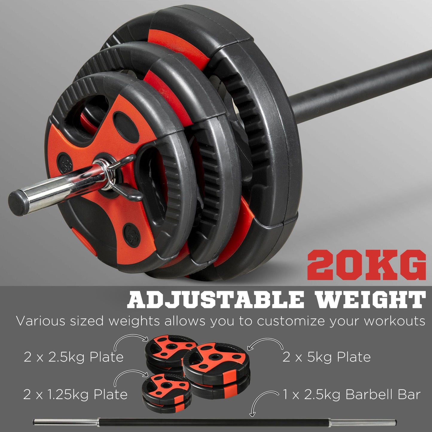 20kg Adjustable Barbell Weights Set for Home Gym, Strength Training-3