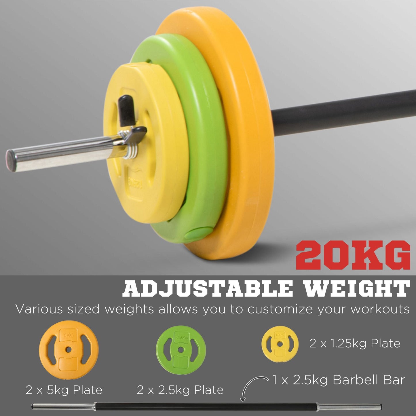 20kg Barbell Weights Set, Adjustable Body Pump Weights with Non-slip Handle, for Women and Men Home Gym Strength Training-3