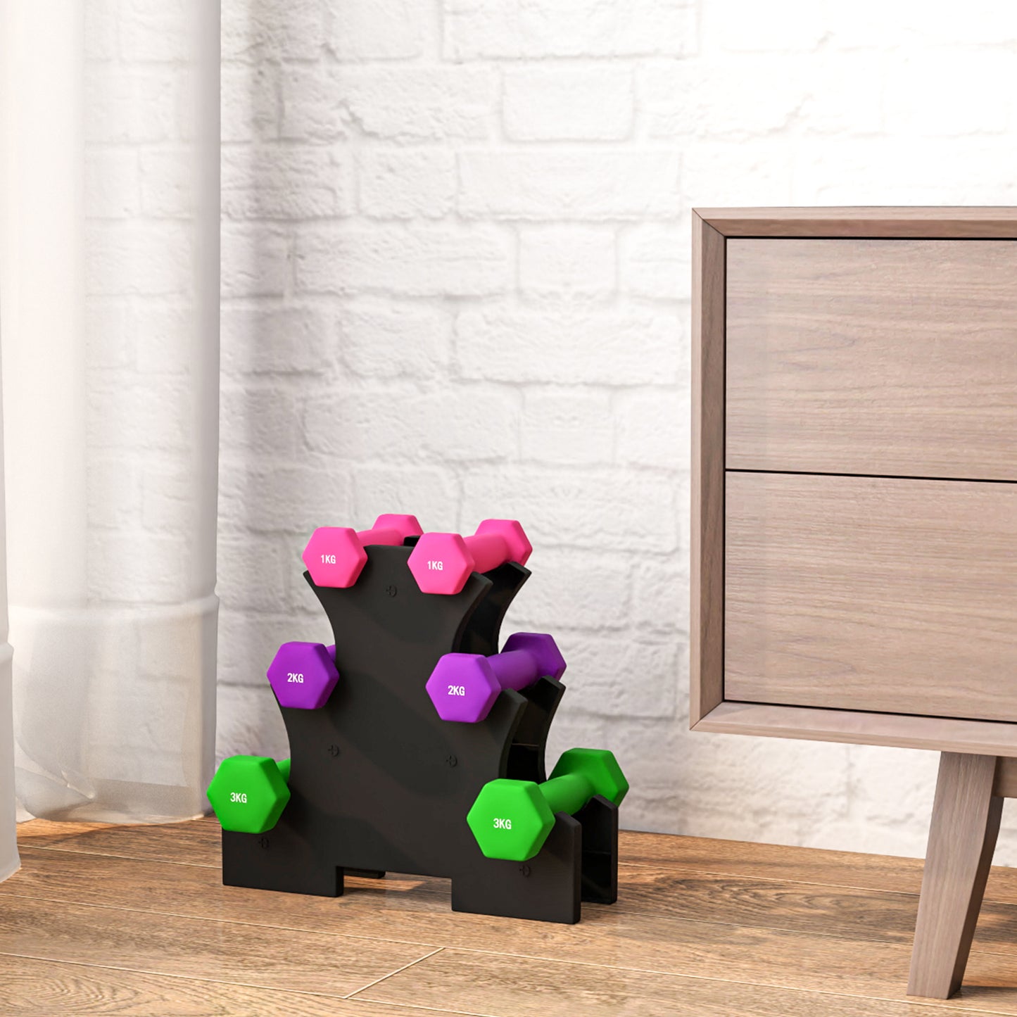 2 x 1kg, 2 x 2kg, 2 x 3kg Dumbbells Set with Dumbbell Rack, Hand Weights for Home Gym Training | SPORTNOW-5