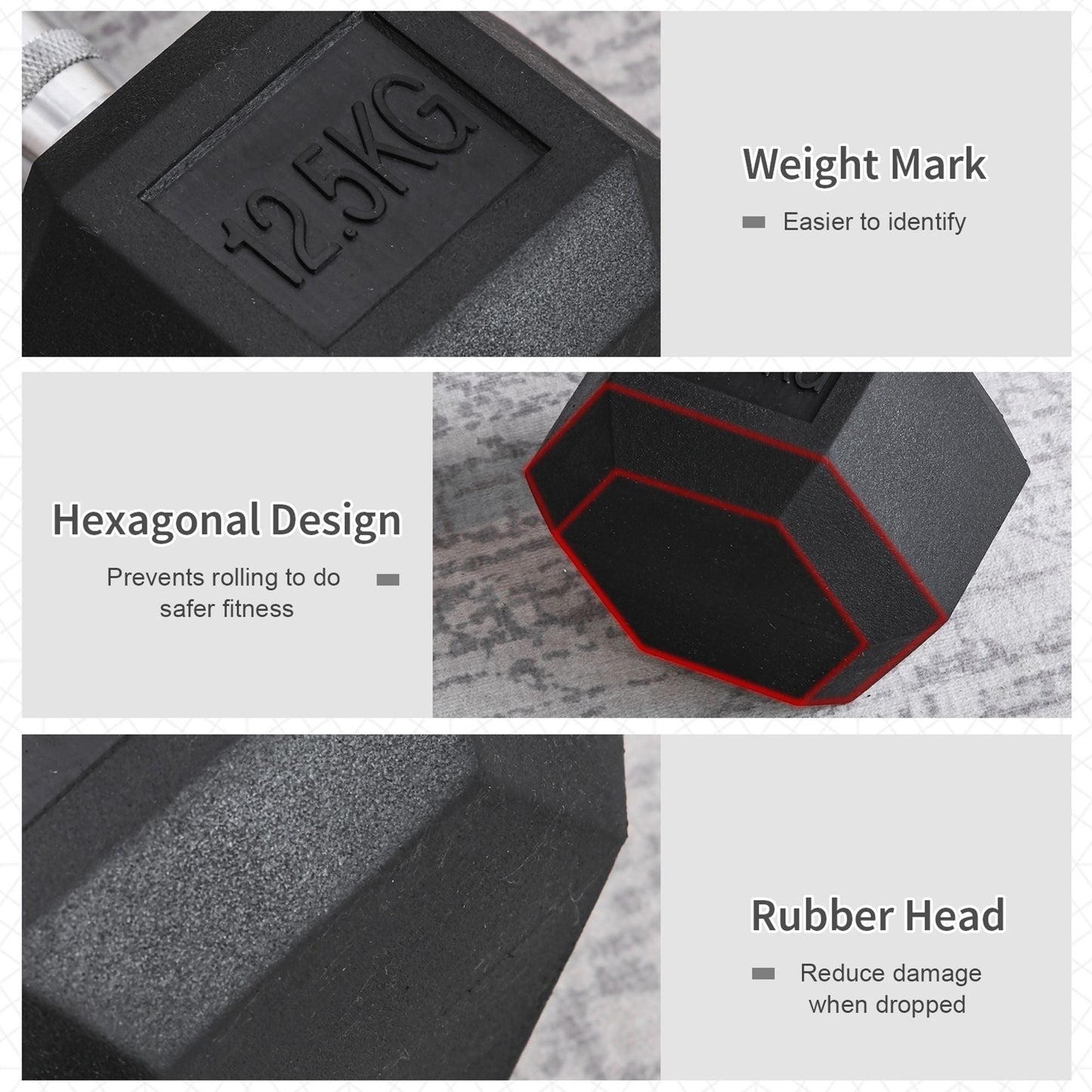 2x12.5kg Rubber Hex Dumbbell Portable Hand Weights Dumbbell Home Gym Workout Fitness Hand Dumbbell-3