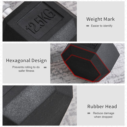 2x12.5kg Rubber Hex Dumbbell Portable Hand Weights Dumbbell Home Gym Workout Fitness Hand Dumbbell-3