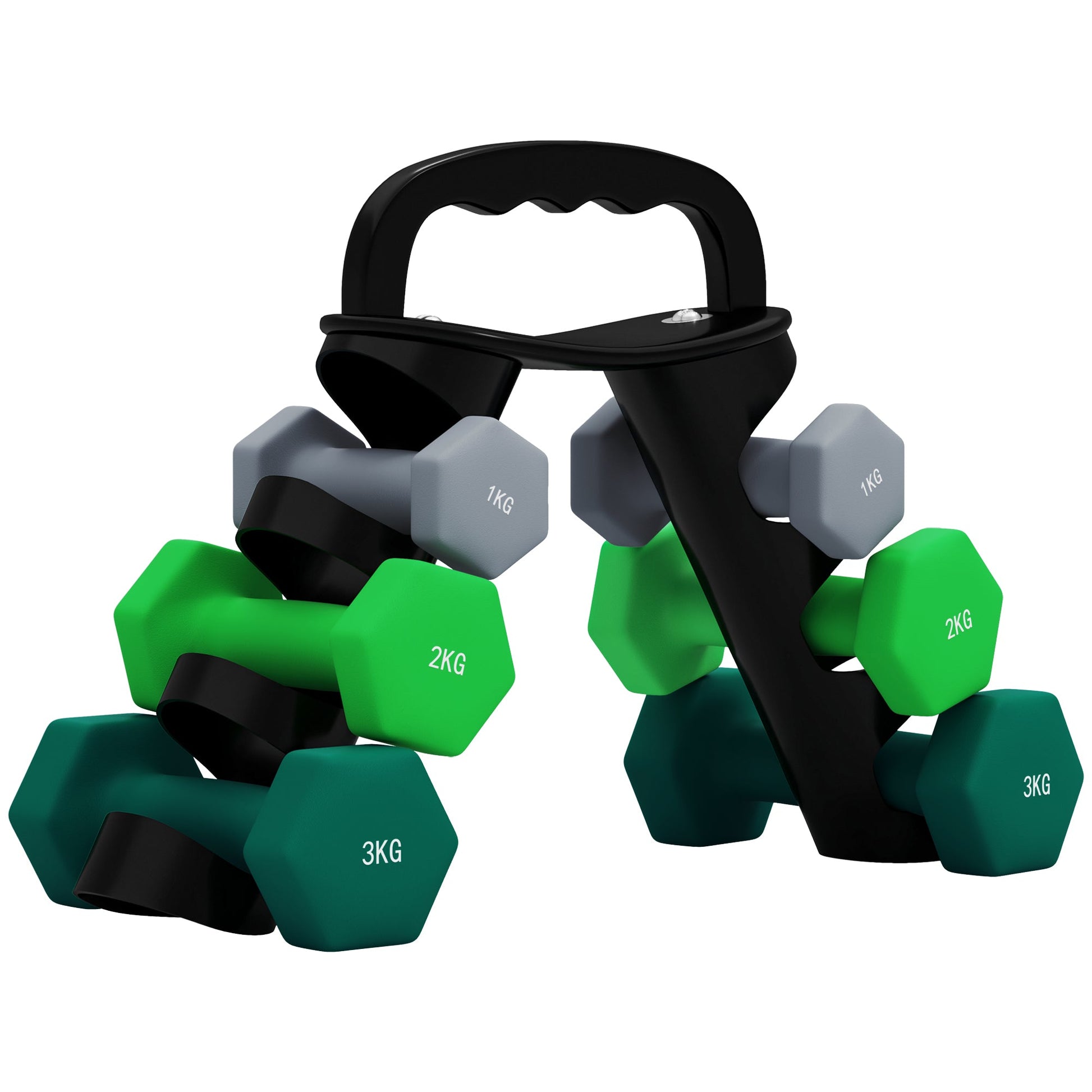 Dumbbells Set with Carry Storage Rack, Set of 6 Weights for Home Gym Kettlebell Training Weight Lifting Exercise, 2 x 1kg, 2 x 2kg, 2 x 3kg-0