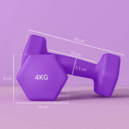 2 x 4kg Hexagonal Dumbbells Weights Set with Non-Slip Grip for Home Gym Workout in Purple by SPORTNOW-1