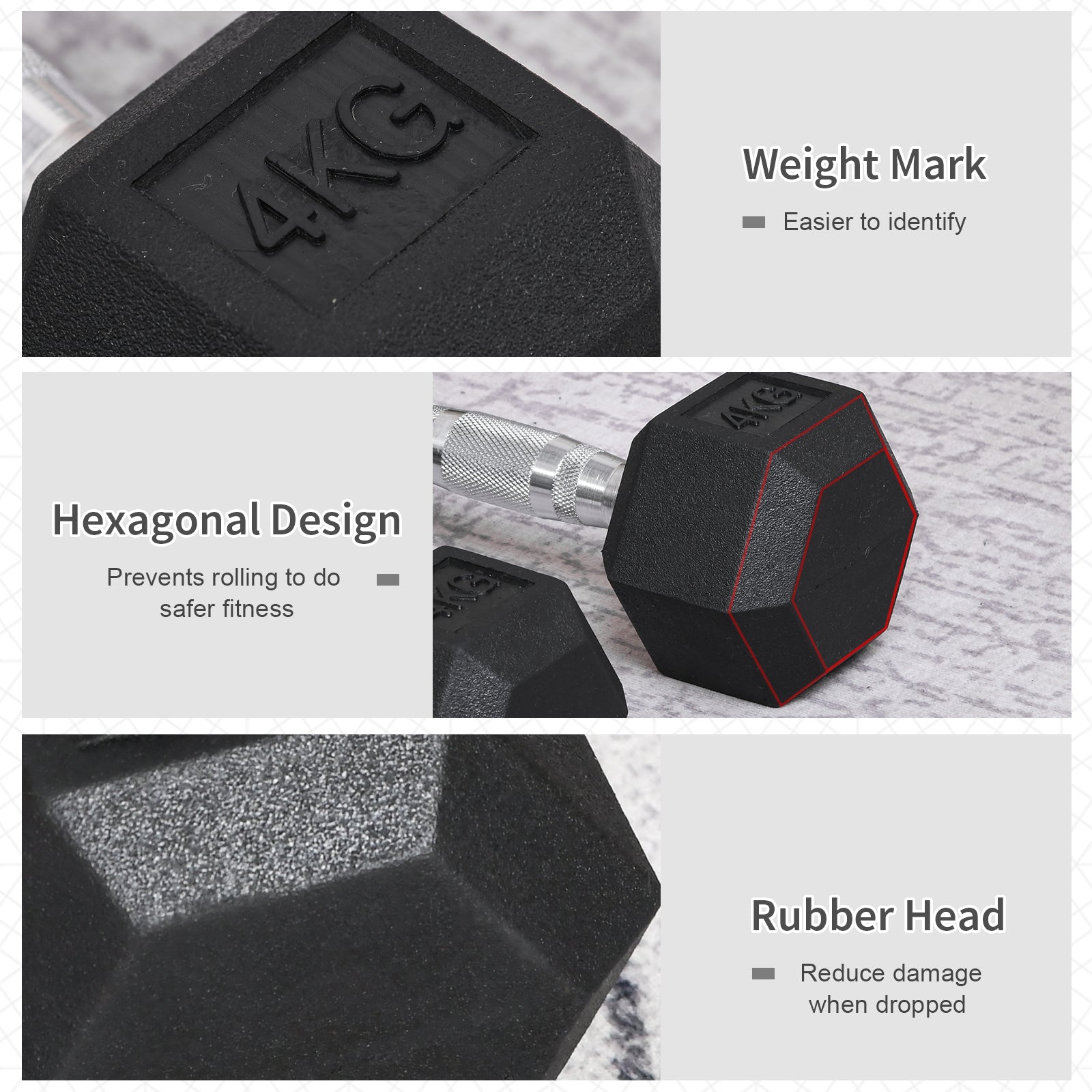 2x4kg Rubber Dumbbell Sports Hex Weights Sets Home Gym Fitness Hexagonal Dumbbells Kit Weight Lifting Exercise-4