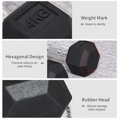 2x4kg Rubber Dumbbell Sports Hex Weights Sets Home Gym Fitness Hexagonal Dumbbells Kit Weight Lifting Exercise-4