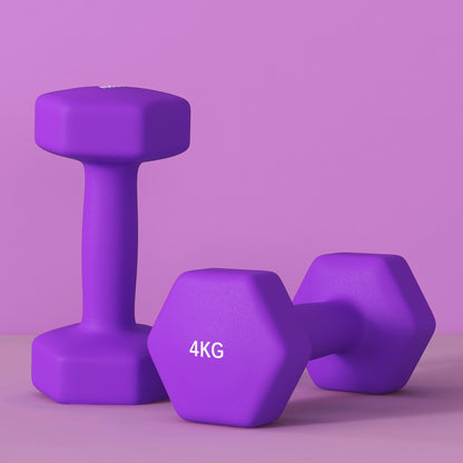 2 x 4kg Hexagonal Dumbbells Weights Set with Non-Slip Grip for Home Gym Workout in Purple by SPORTNOW-7