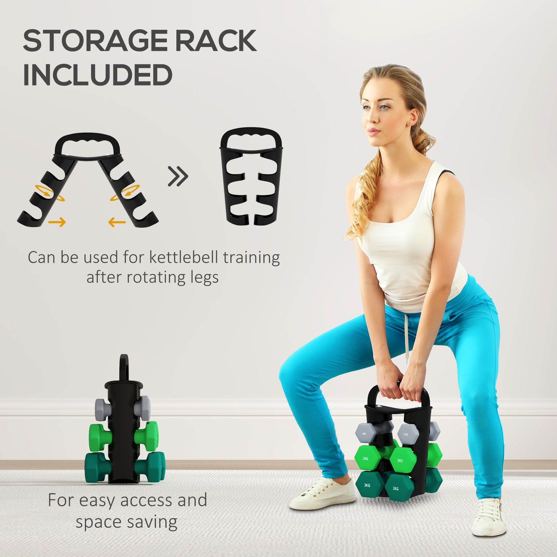 Dumbbells Set with Carry Storage Rack, Set of 6 Weights for Home Gym Kettlebell Training Weight Lifting Exercise, 2 x 1kg, 2 x 2kg, 2 x 3kg-4