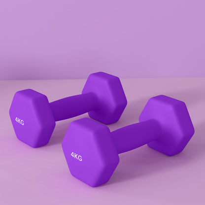 2 x 4kg Hexagonal Dumbbells Weights Set with Non-Slip Grip for Home Gym Workout in Purple by SPORTNOW-6