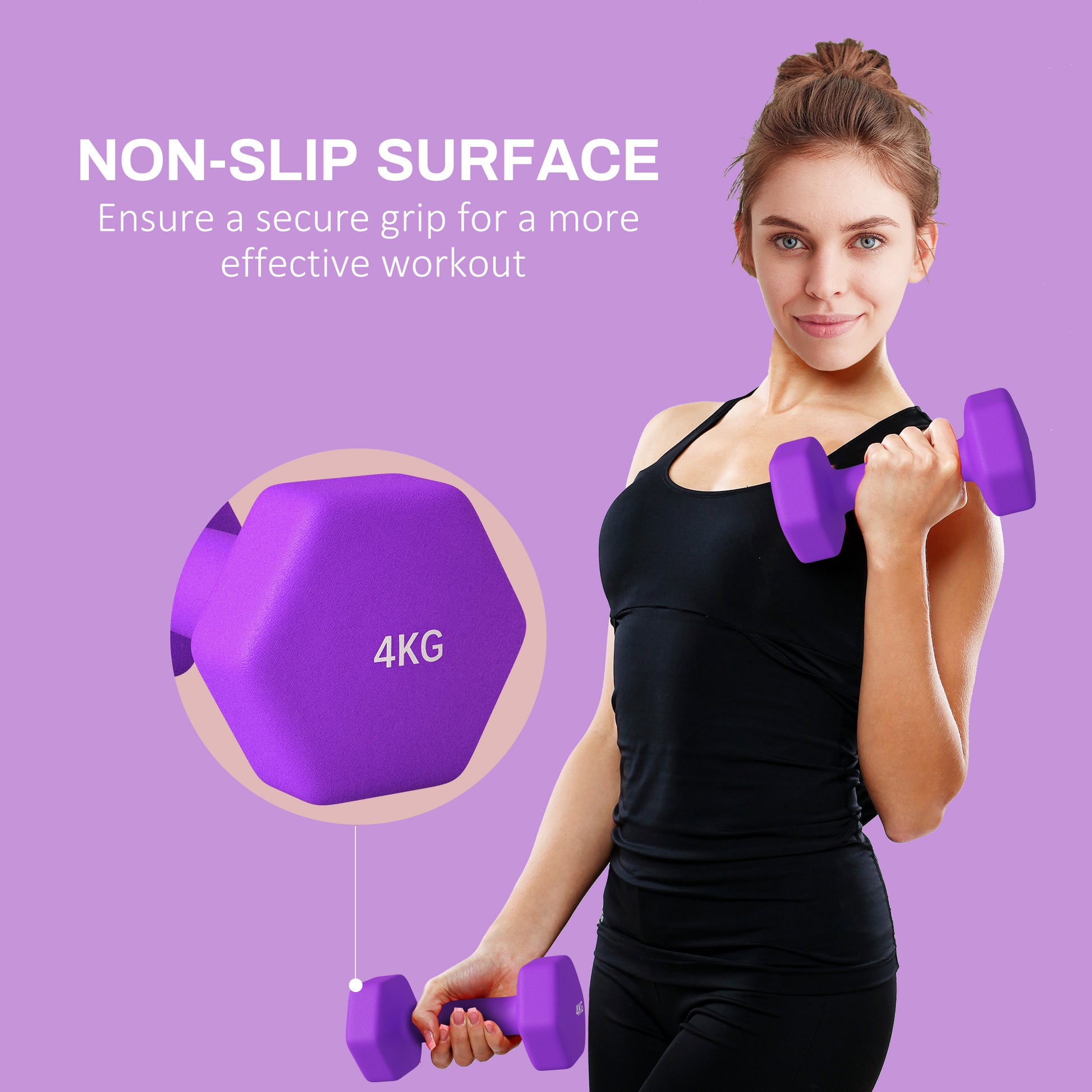 2 x 4kg Hexagonal Dumbbells Weights Set with Non-Slip Grip for Home Gym Workout in Purple by SPORTNOW-4